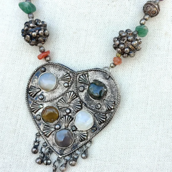 Antique tibetan silver agate necklace - Picture 8 of 13